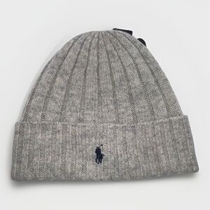 Polo Ralph Lauren Logo Pony Gray Wool Knit Cuffed Beanie Hat Cap Adult OS NWT